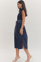 Navy Solid Cap Sleeve Midi with Contrast Trim