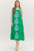 Green Sleeveless Midi Featuring Appliqué Detail