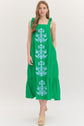 Green Sleeveless Midi Featuring Appliqué Detail