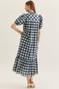 Navy & White Gingham Midi Dress