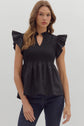 Navy Peplum Smocked Bodice Top