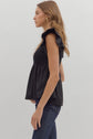 Navy Peplum Smocked Bodice Top