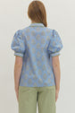 Floral Short Puff Sleeve Top With Gingham Binding