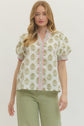 Floral Short Puff Sleeve Top With Gingham Binding