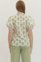 Floral Short Puff Sleeve Top With Gingham Binding