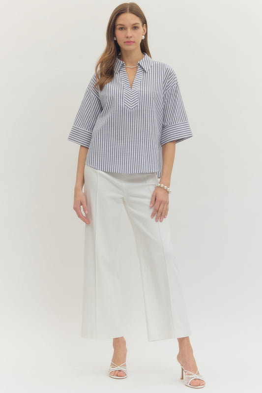 Navy Stripe 3/4 Sleeve Top