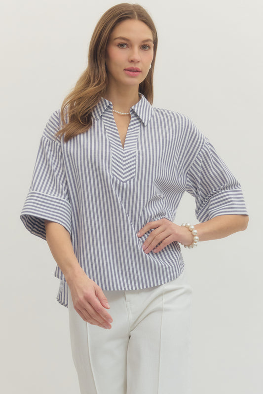 Navy Stripe 3/4 Sleeve Top