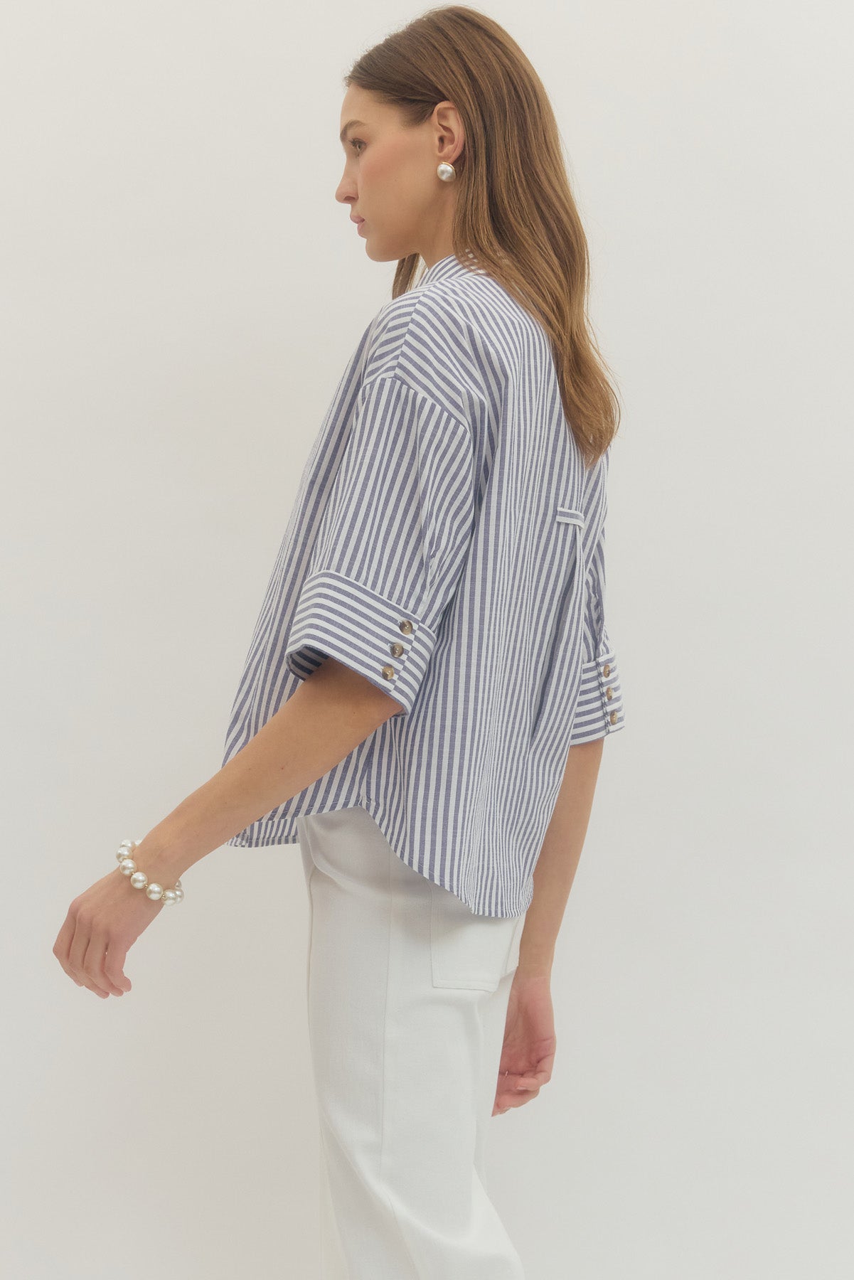 Navy Stripe 3/4 Sleeve Top