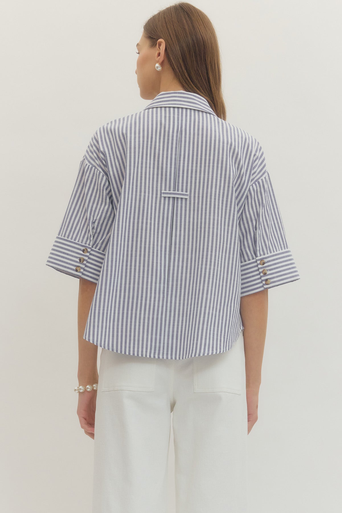 Navy Stripe 3/4 Sleeve Top