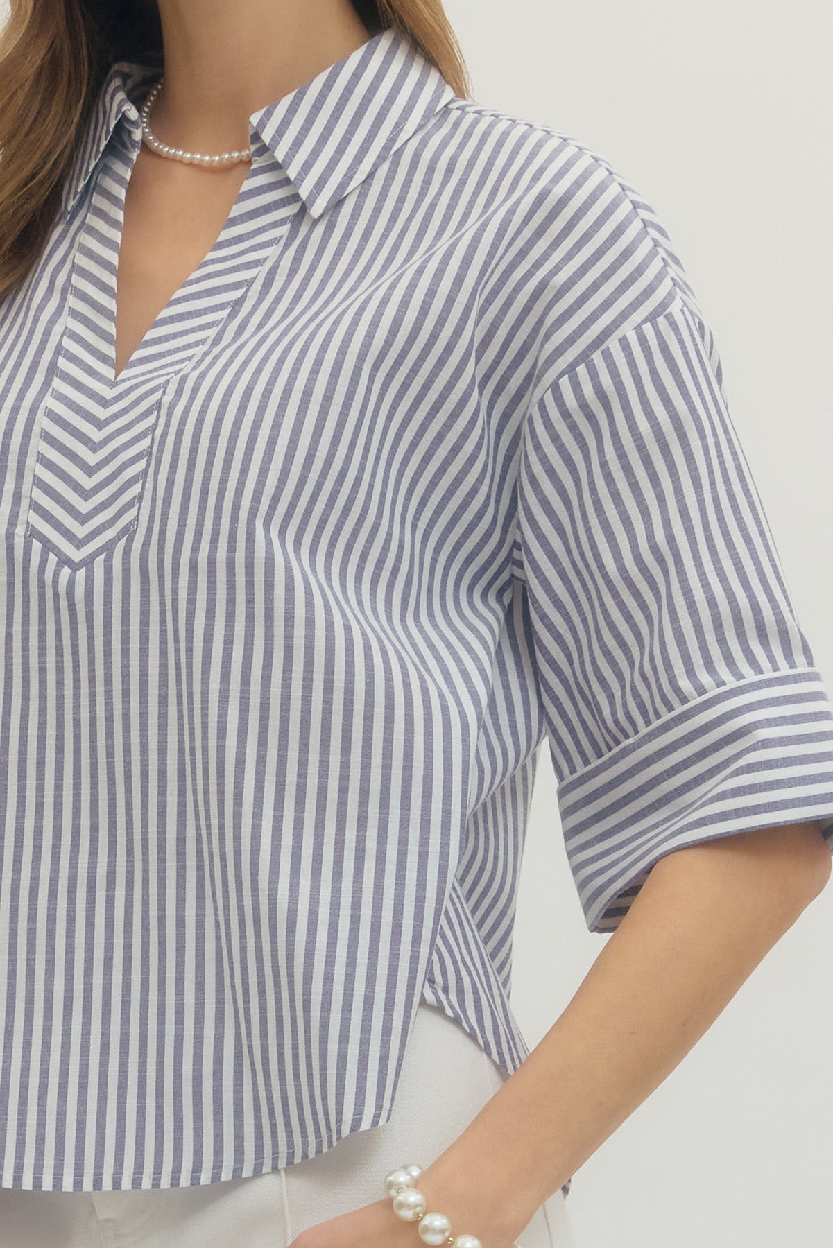 Navy Stripe 3/4 Sleeve Top