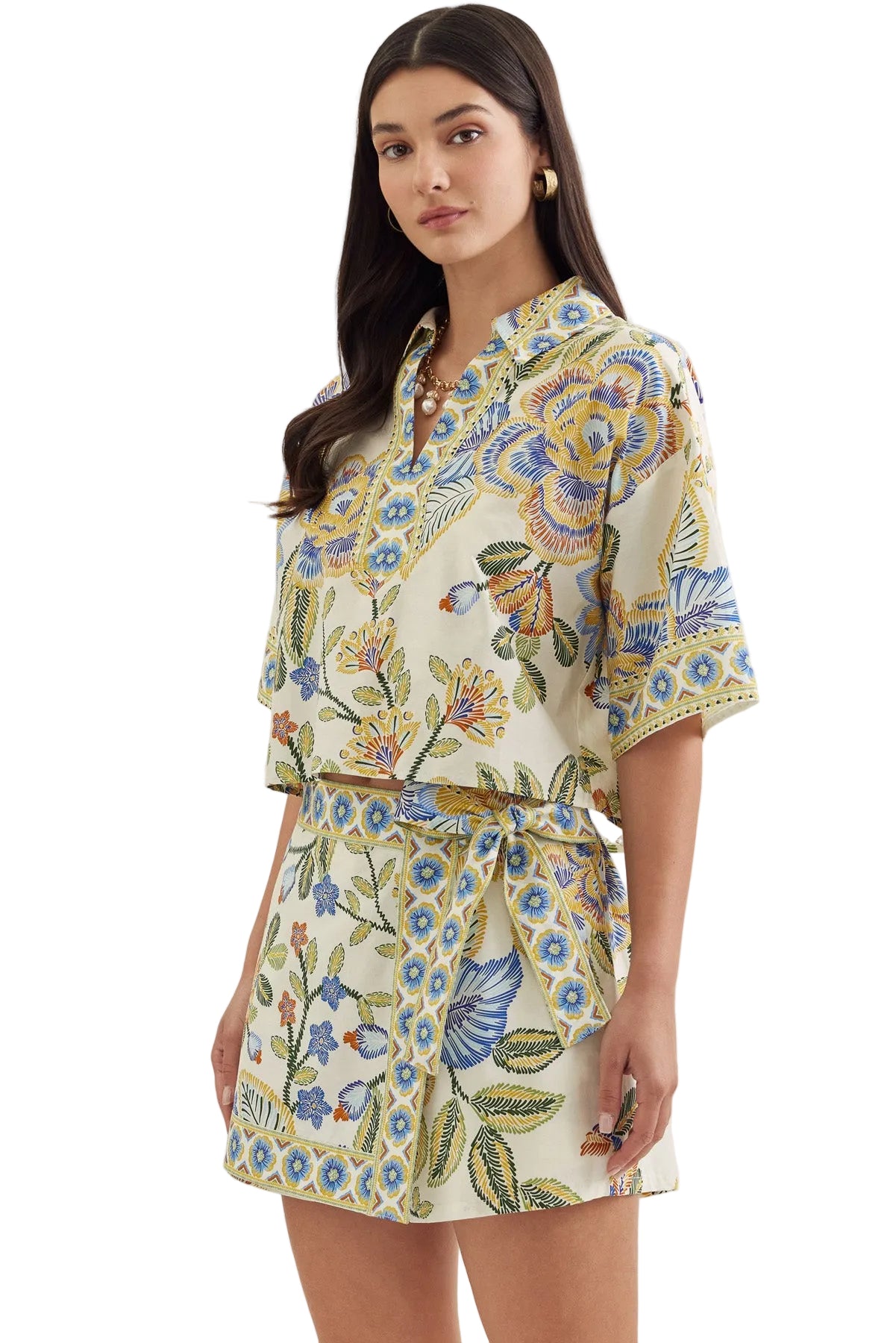 Botanical print short sleeve top
