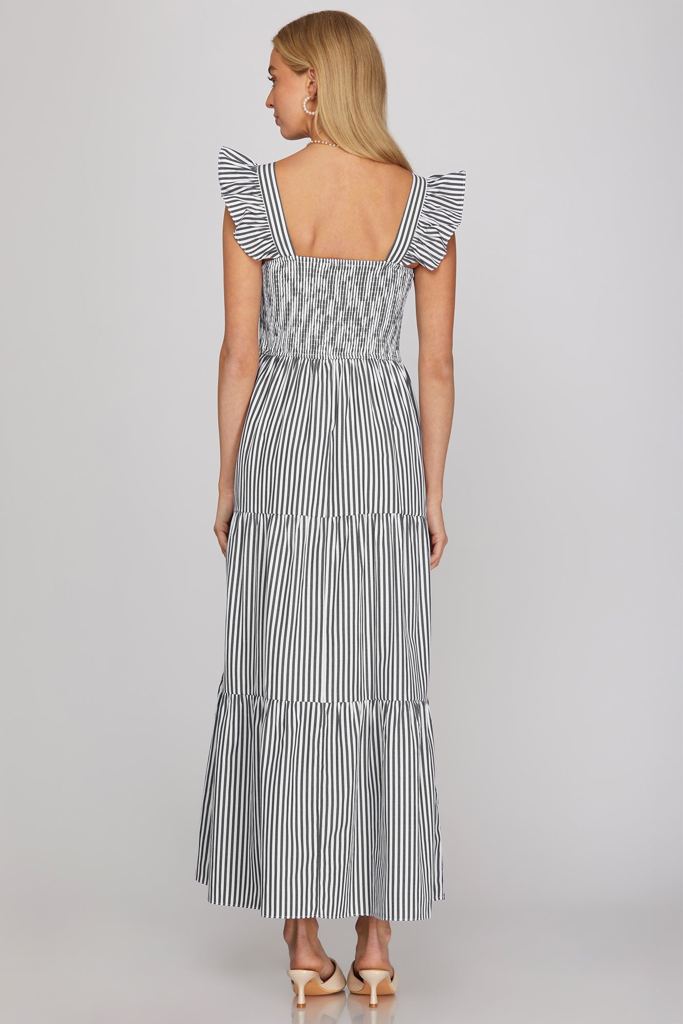 Ruffled Sleeve Square Neck Smocked Maxi