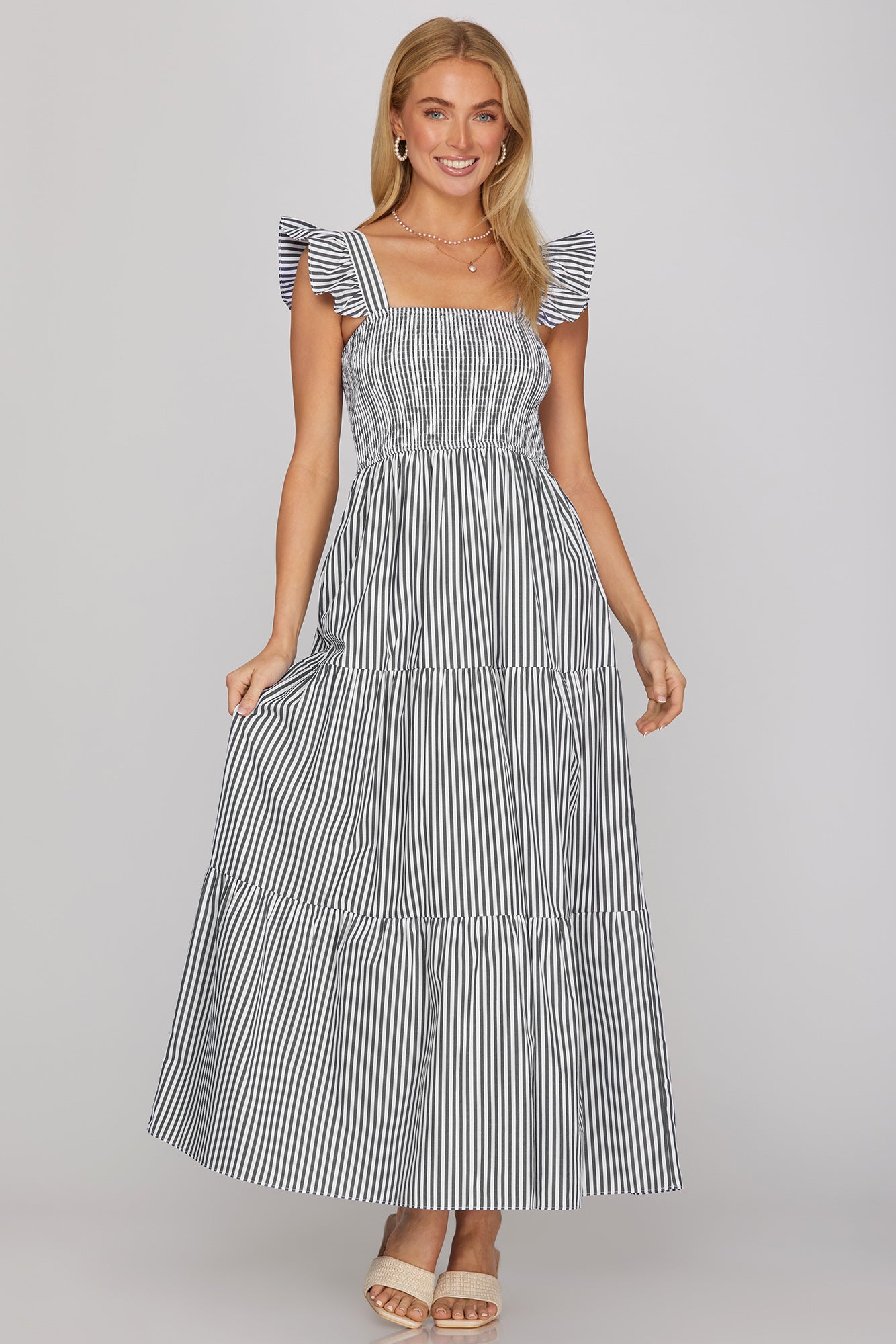 Ruffled Sleeve Square Neck Smocked Maxi