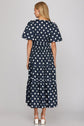 Navy Polka Dot Pintuck Midi Dress