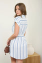 Stripe Collard Short Sleeve Belted Mini Dress