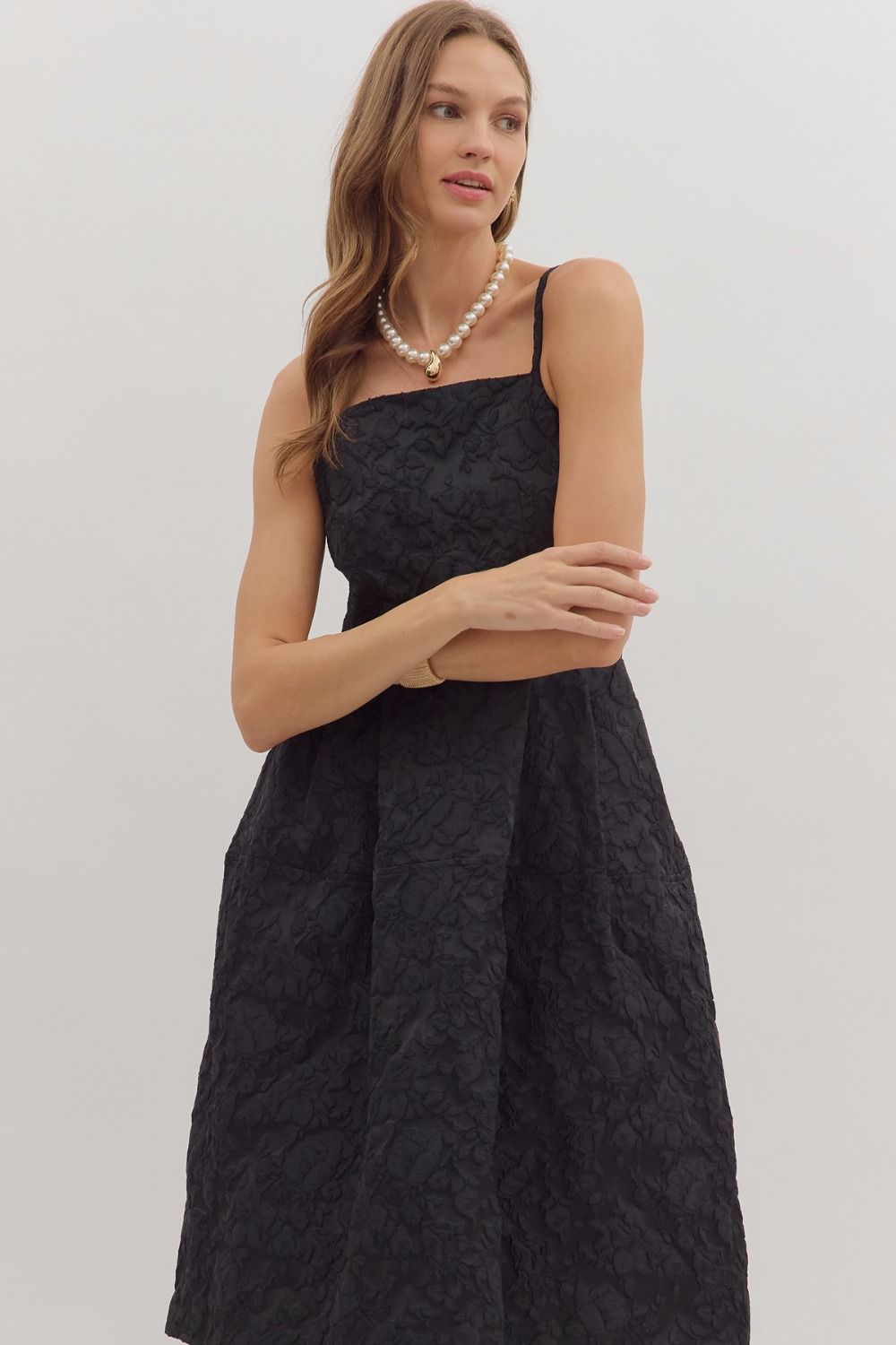 Black Floral Jacquard Sleeveless Midi image 1