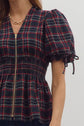 Navy Plaid Zip Front Top image 2