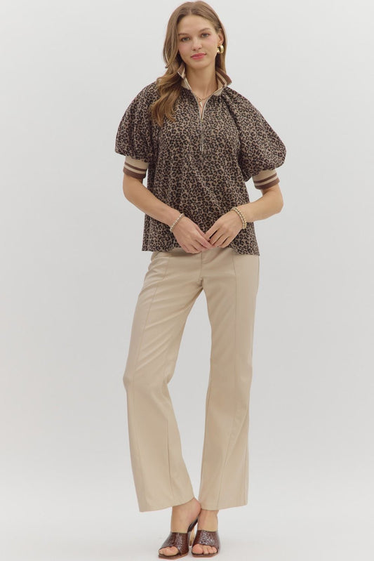 Leopard Half Zip Pullover Top image 0