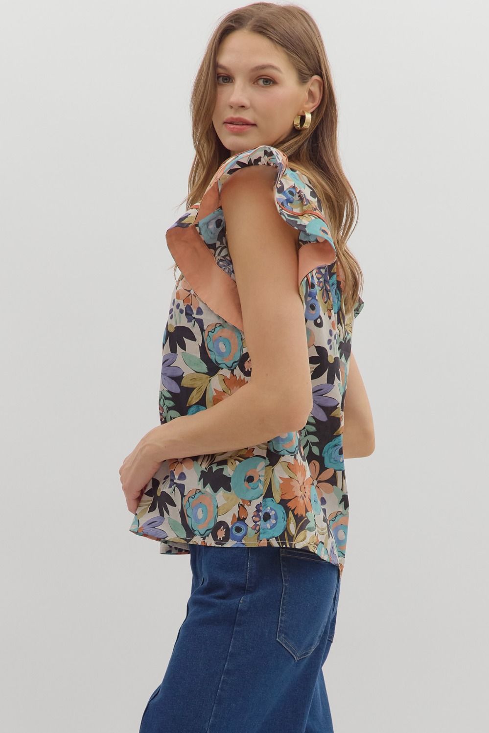 Cinnamon Floral Flutter Sleeve Top image 3
