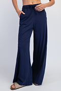 NAVY COTTON SLUB LOUNGING WIDE PANT image 0
