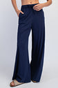 NAVY COTTON SLUB LOUNGING WIDE PANT image 0