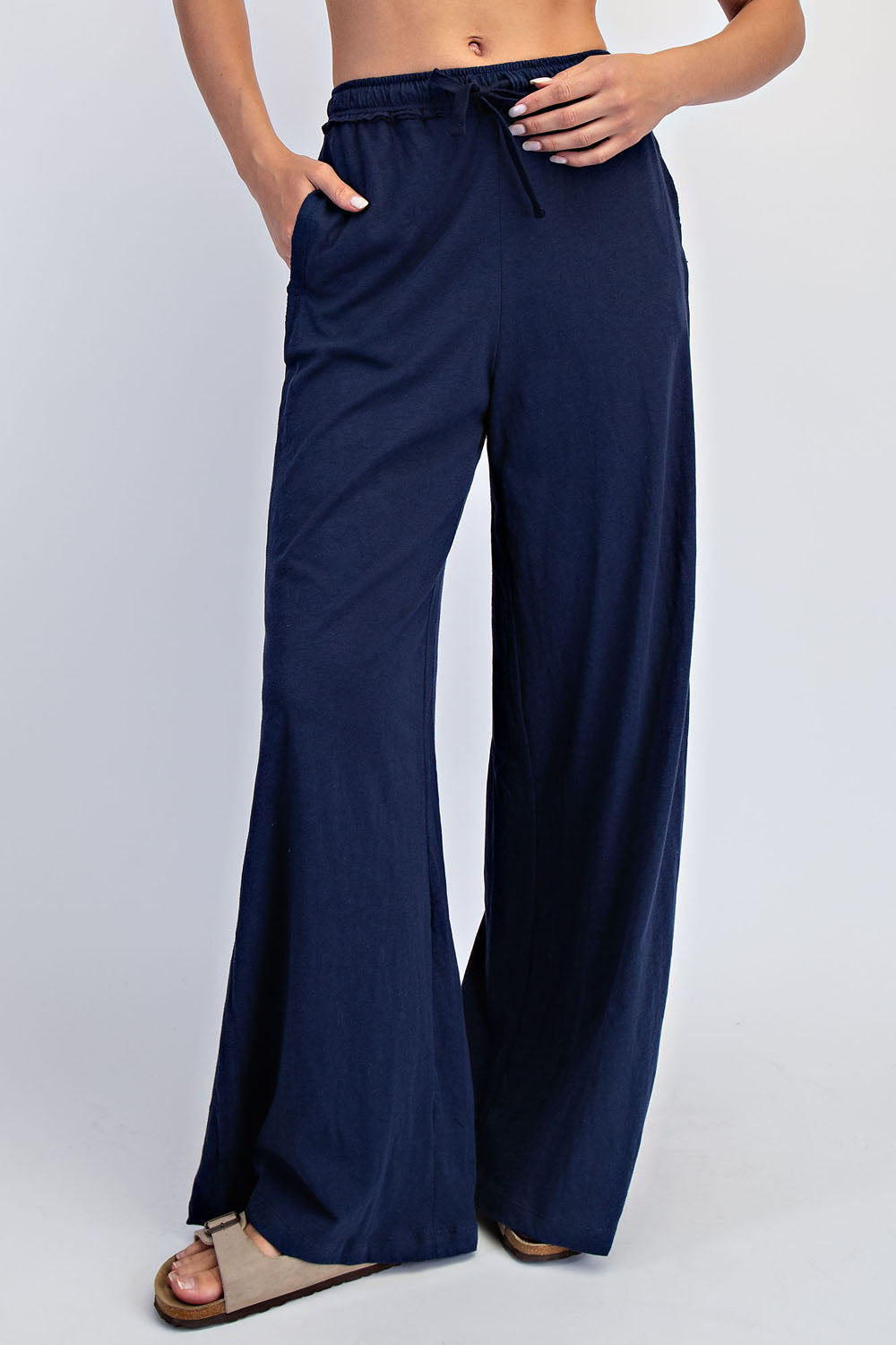 NAVY COTTON SLUB LOUNGING WIDE PANT image 0