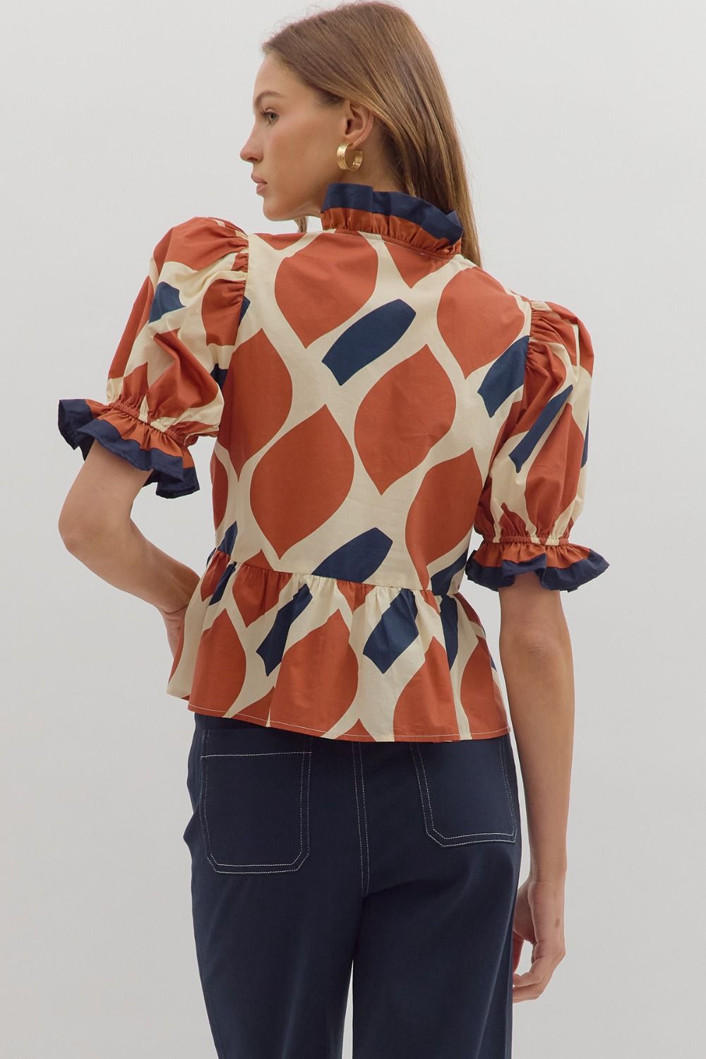 Rust/Navy Abstract Print Top image 5