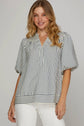 BUBBLE SLEEVE STRIPED WOVEN TOP image 8