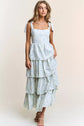 Blue Floral Tiered Midi Dress with Tie Straps