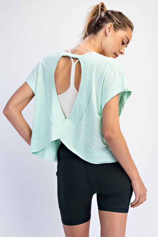 Oversized Cotton Slub Open Back Short Sleeve Top image 1