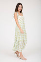 STRIPE FLORAL CONTRAST SLEEVELESS MIDI DRESS