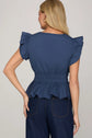 Ruffled sleeve v neck woven top with elastic waist band detail image 2