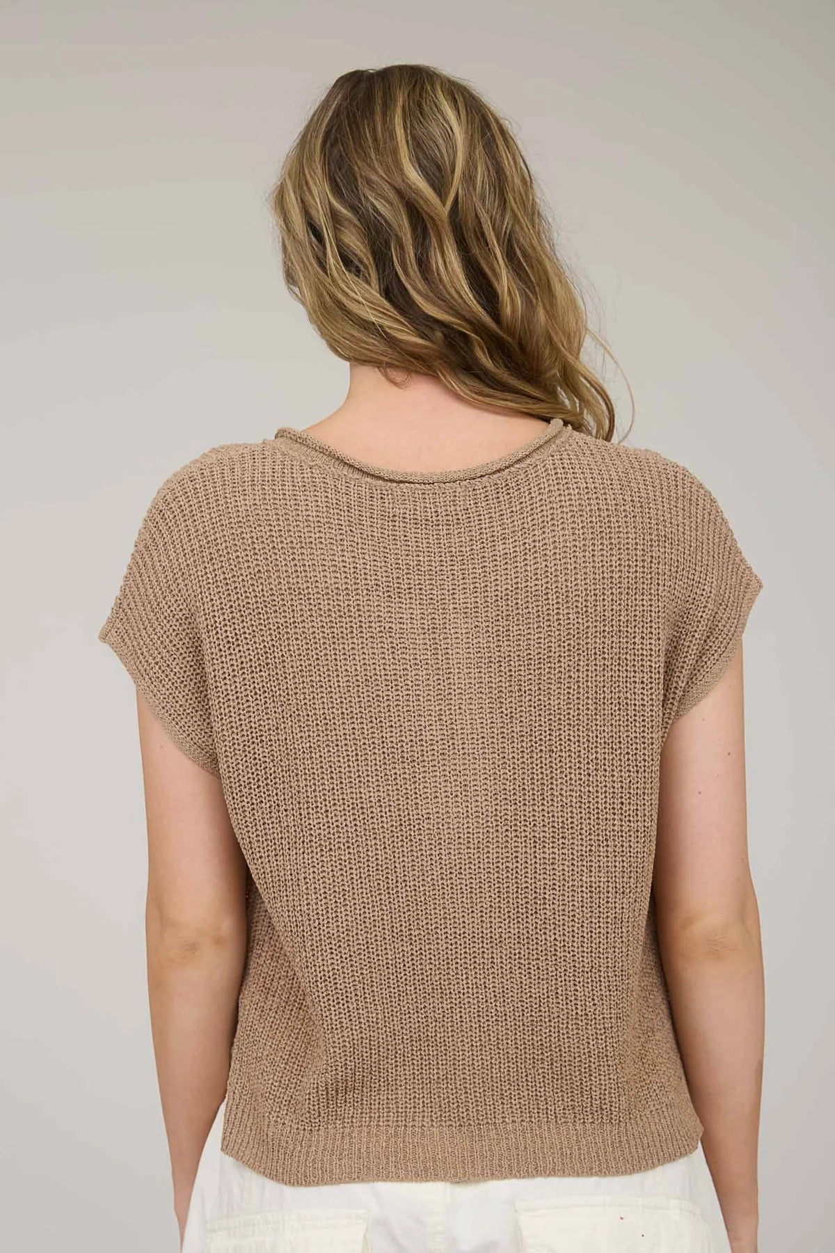 Tan Split Neck Short Sleeve Pullover image 4