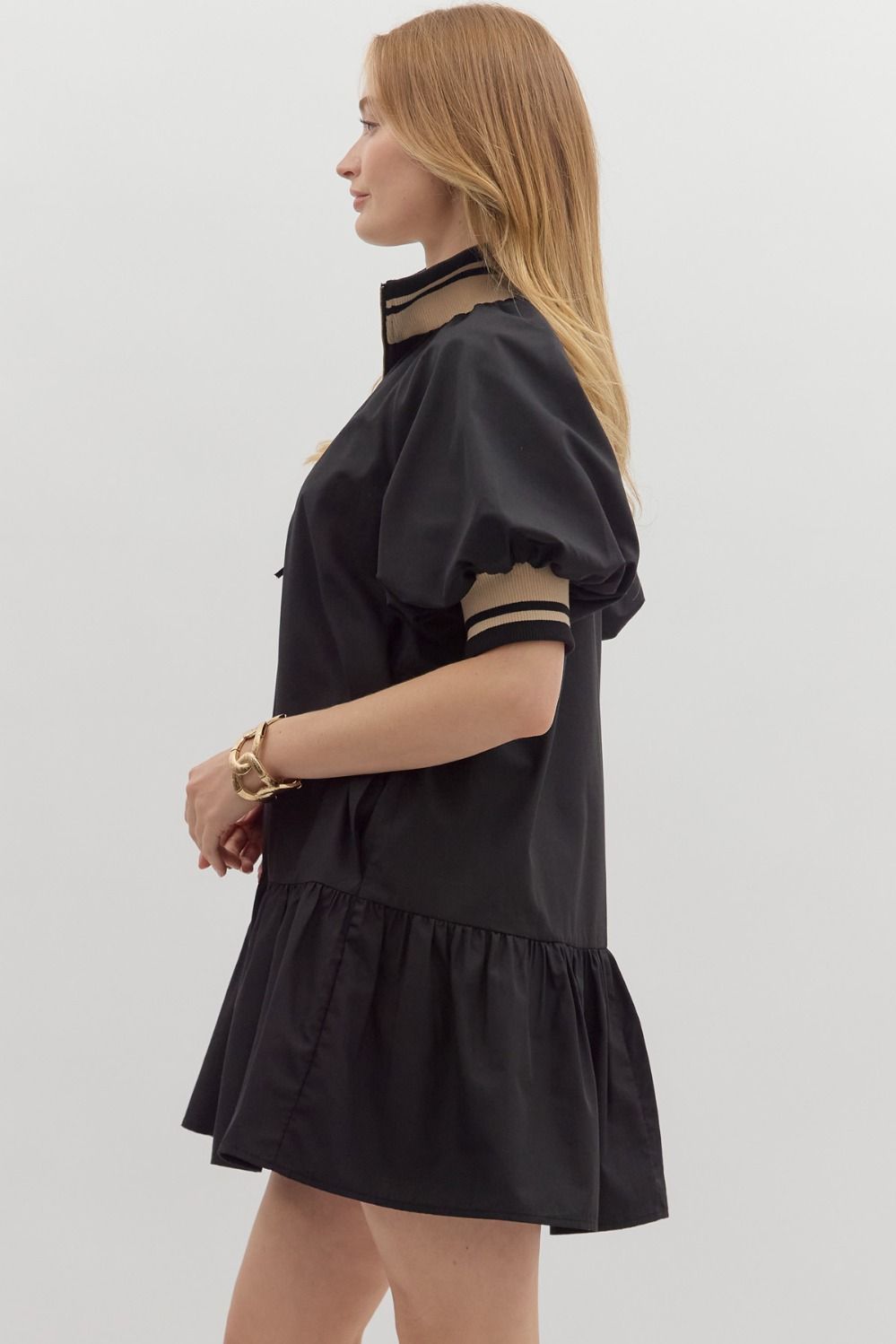 Black Polo Dress With Taupe Band image 3