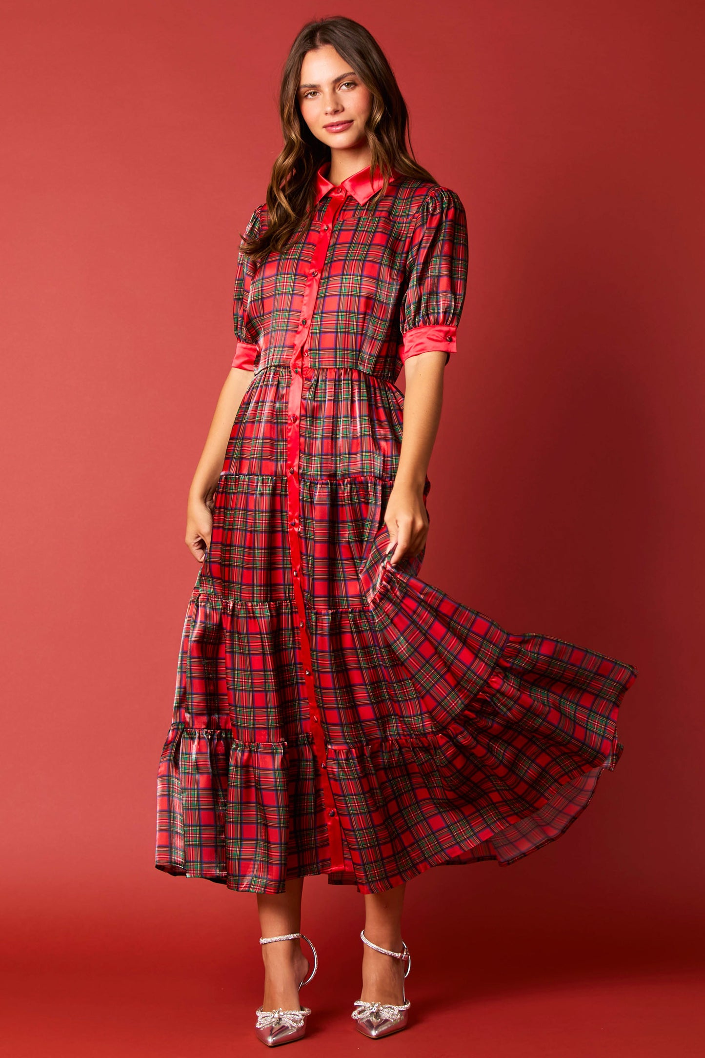 CHRISTMAS PLAID ORGANZA MIDI DRESS image 2