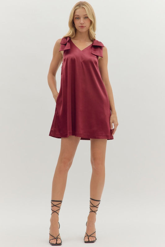 Burgundy Satin Sleeveless Bow Detail image 0