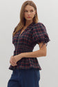 Navy Plaid Zip Front Top image 5