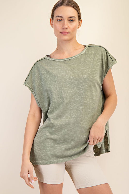 SPRING OLIVE CVC SLUB OVERSIZED SS TOP image 0