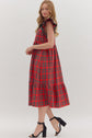 Red Plaid Flutter Sleeve Midi image 3