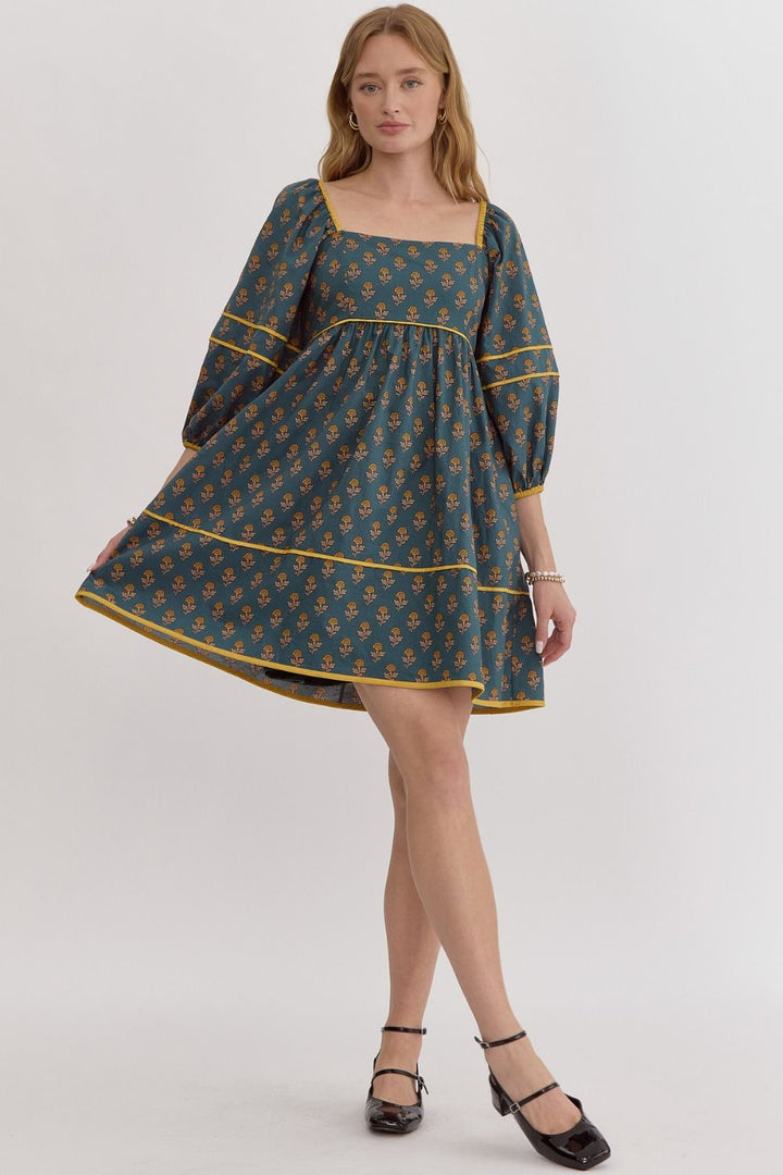 Hunter green floral baby doll dress image 4