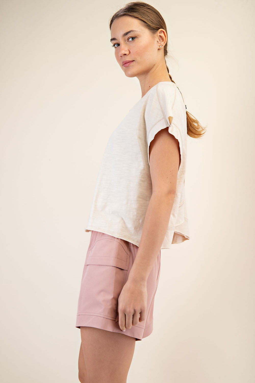 Oversized Cotton Slub Open Back Short Sleeve Top image 10