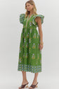Green Flutter Sleeve Floral Midi image 2