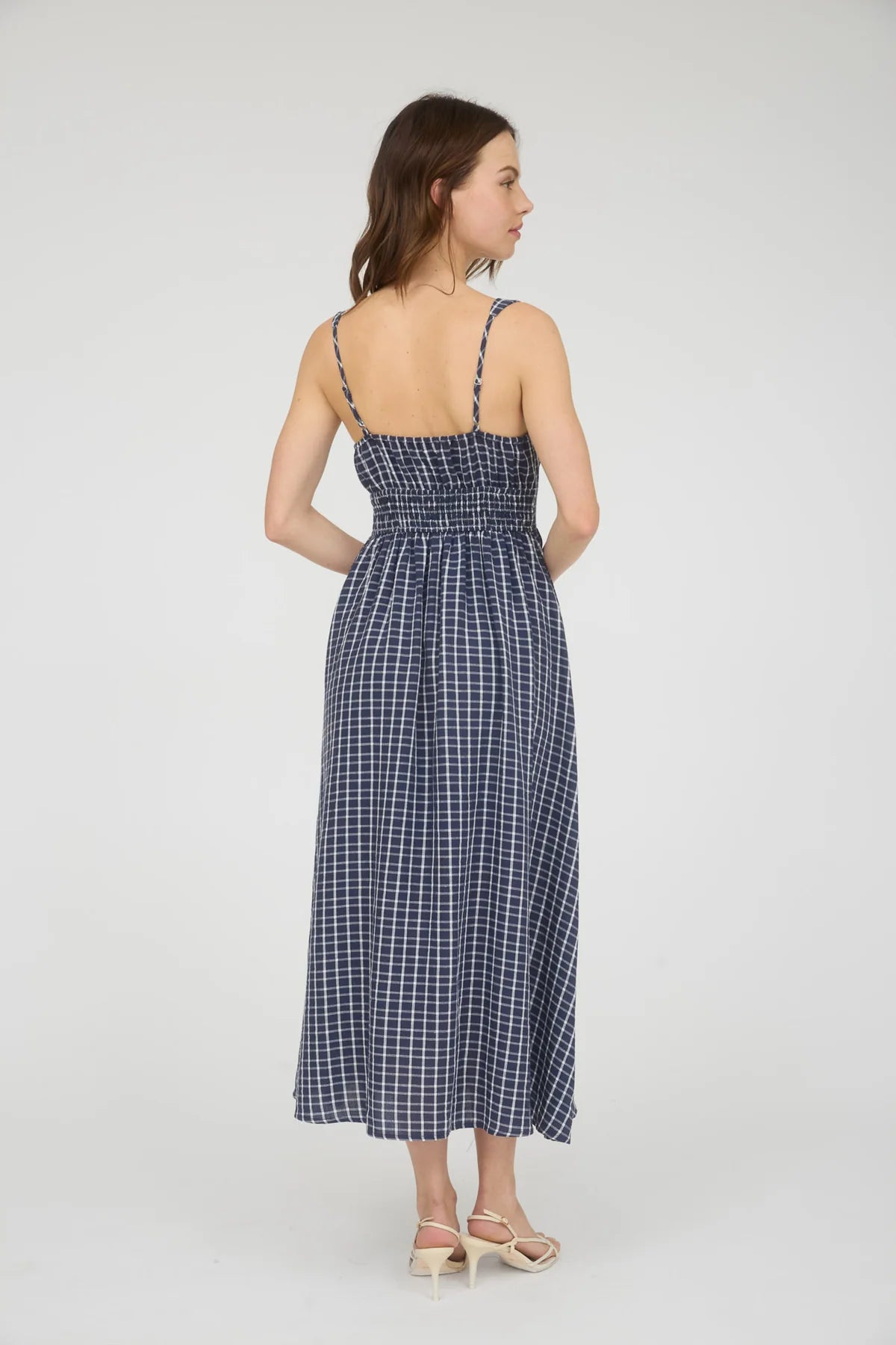 Navy Plaid Corset Sleeveless Midi Dress image 3