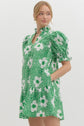 Green with White Flowers Mini Dress image 2
