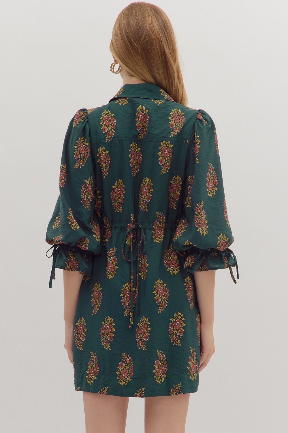 H Green Floral Puff Sleeve Mini Dress image 6