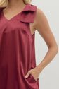 Burgundy Satin Sleeveless Bow Detail image 3