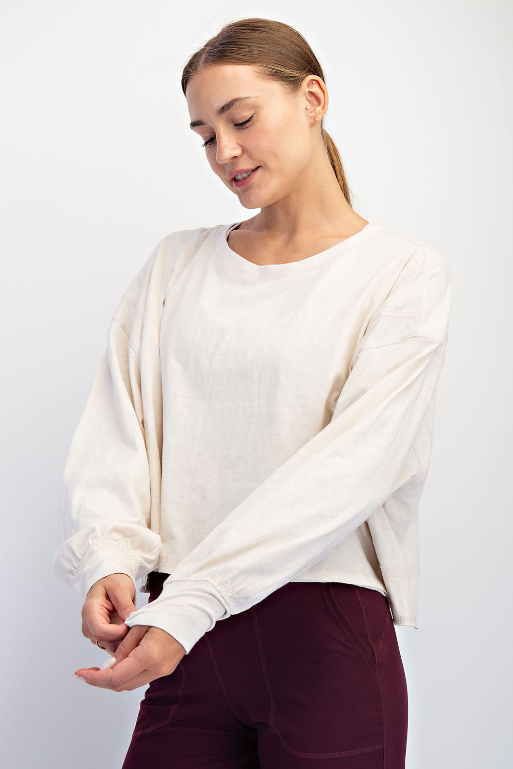 Cotton Slub Open Back Long Sleeve Top image 7