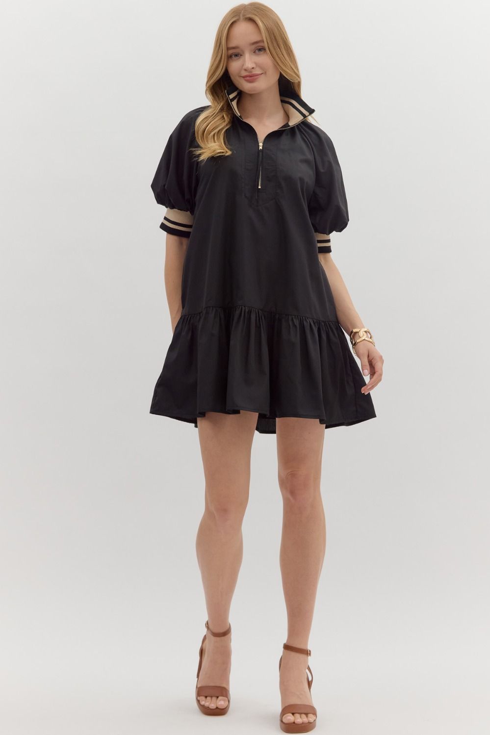 Black Polo Dress With Taupe Band image 1