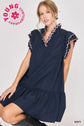 Navy scalloped trim mini dress image 0