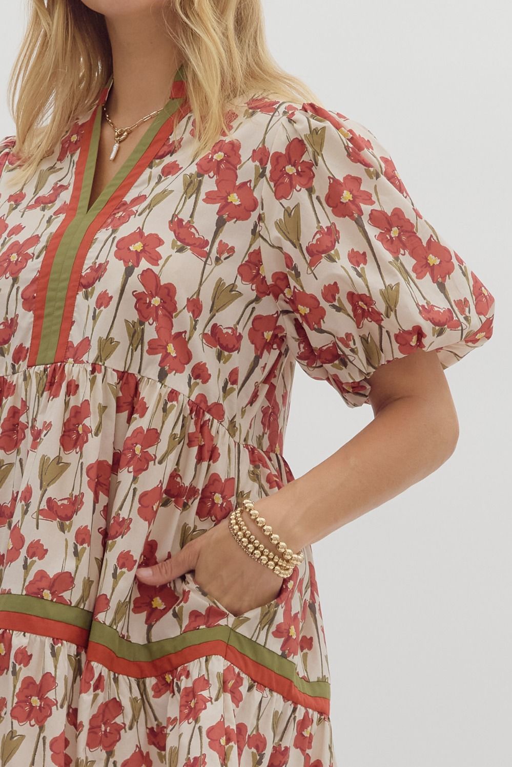Rust & Olive Floral Print Tiered Mini Dress image 2